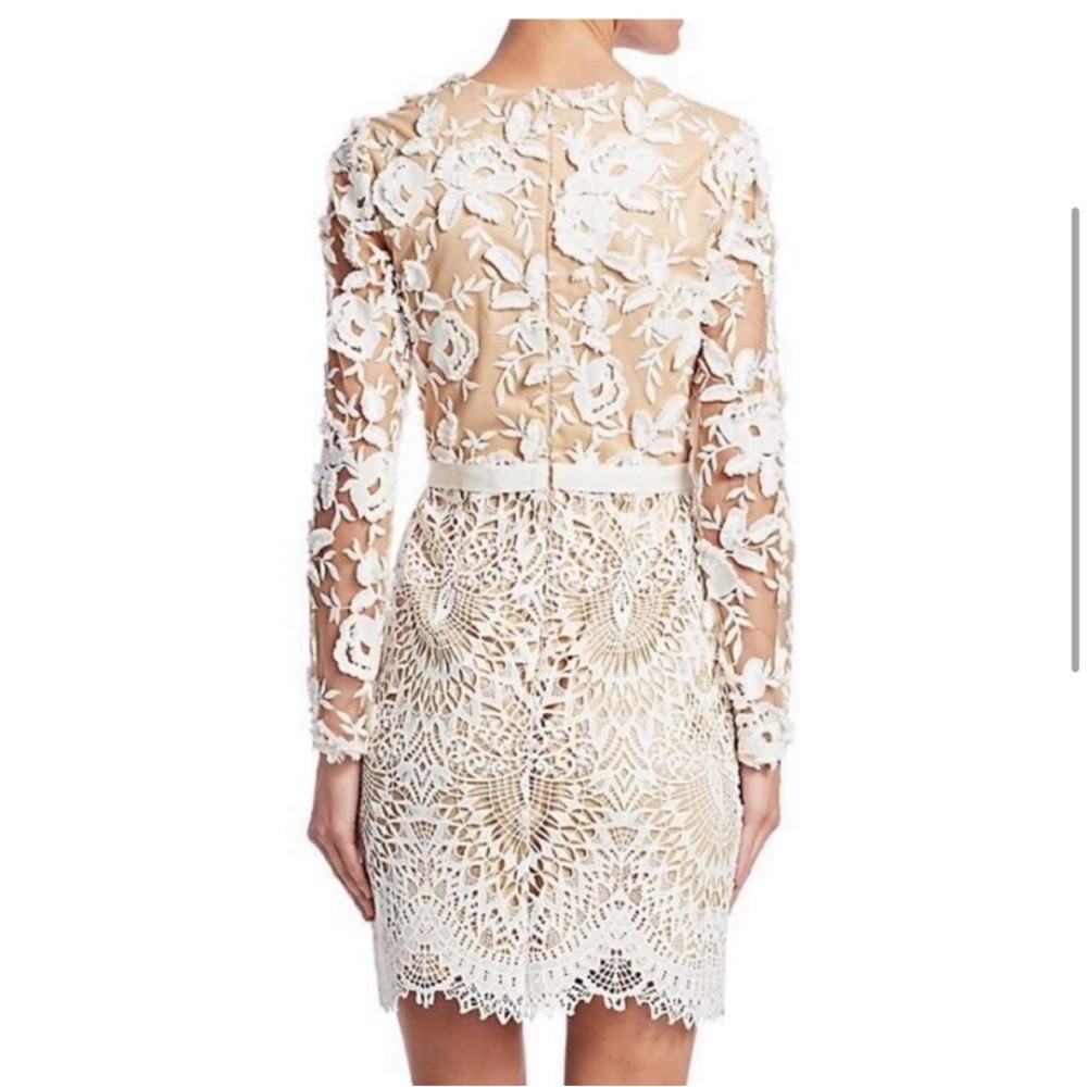ML Monique Lhuillier White & Beige nude Lacey Cocktail formal Dress xs 3D Sz 2 - Picture 5 of 17